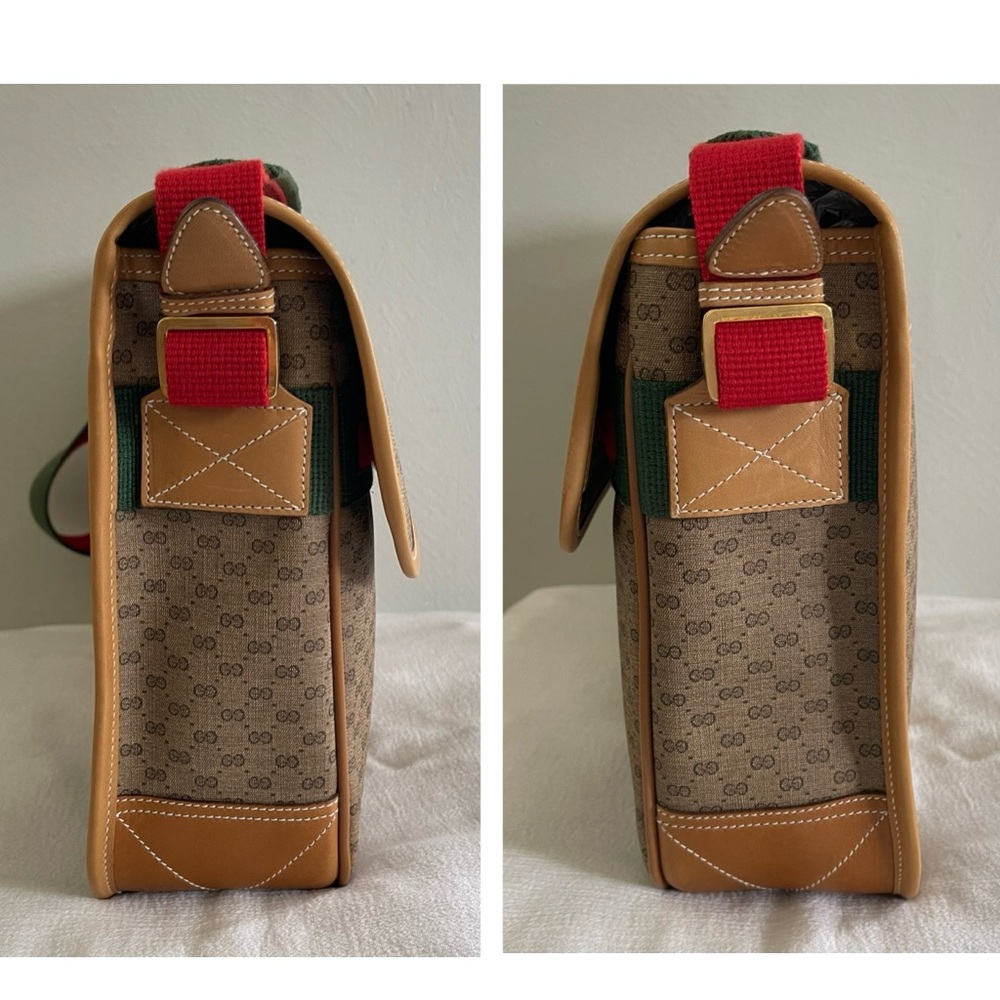 Pristine Vtg Gucci Tan PVC Micro GG Monogram Messenger Shoulder Bag & Pouch - Picture 6 of 16